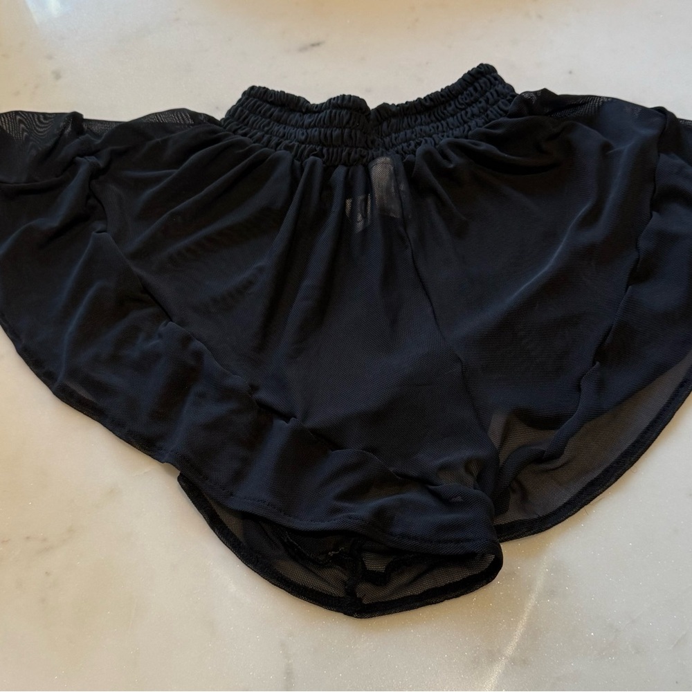 Dancenmotion Black Sheer Ruffle Shorts